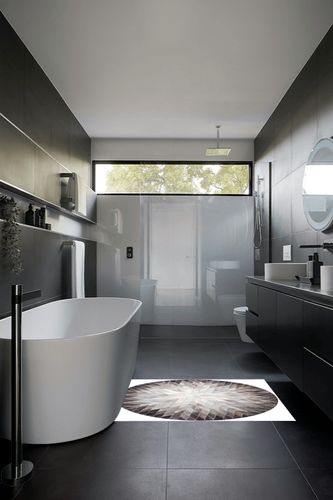 AG Creation Handmade Rug Cowhide Leather Round Rug | Patchwork Cowhide Round Rug Hair on Leather Cowhide Grey & White Carpet Cowhide Furniture (2X2 feet) in Black Modern Bathroom