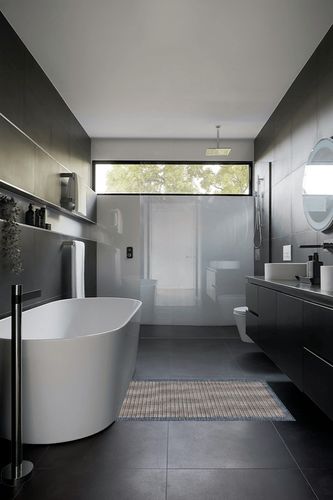 Well Woven Indoor/Outdoor 2'3" x 3'11" Woden Blue Striped & Solid Border Area Rug in Black Modern Bathroom