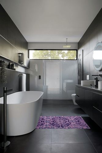 SAFAVIEH Wyndham Collection Accent Rug - 2'6" x 4', Purple, Handmade Modern Wool, Ideal for High Traffic Areas in Entryway, Living Room, Bedroom (WYD376J) in Black Modern Bathroom