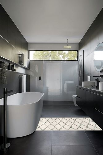 Mansel Lattice Power Loom Performance Off White Rug AllModern Rug Size: Runner 2 ... in Black Modern Bathroom