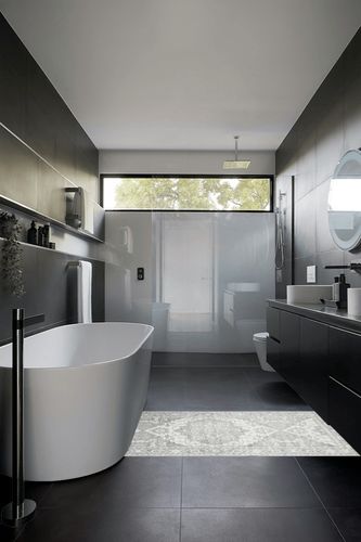 MaxRugrs Kitchen Rug Runner for Hallways 2'6"x6' No Crease Machine Washable Stain Resistant Non Skid Rubber Backing Mat-Bedroom & Laundry - Vintage Floor Carpet Family & Pet Friendly in Black Modern Bathroom