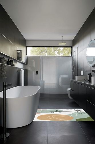 Wonnitar Mid Century 4x6 Rug,Washable Boho Area Rug for Living Room,Large Non-Slip Modern Abstract Art Nursery Accent Mat,Non-Shedding Soft Bedroom Carpet for Bathroom Entry Closet,Pink/Green in Black Modern Bathroom