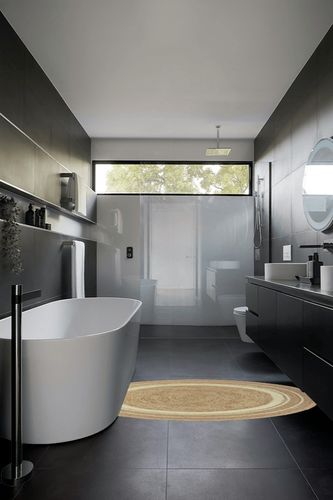 The Knitted Co. 100% Jute Area Rug Approx 6 Feet - Braided Design Hand Woven Natural White Rings Carpet - Home Decor for Living Room Hallways - Round Natural Fibers in Black Modern Bathroom