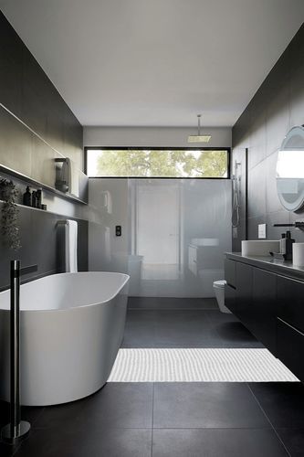 Anjanie Bath Rug Gracie Oaks Color: White in Black Modern Bathroom