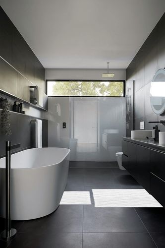 Vera Wang Tufted Diamond 2 Piece Reversible Bath Rug Set (White) in Black Modern Bathroom