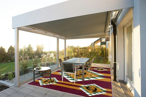 AllStar Rugs Red 8x10 Tribal Area Rug (7' 7" x 10' 6") in Silver and Grey Outdoor Patio