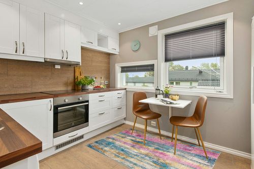 HomeRoots 4' X 6' Pink and Blue Abstract Power Loom Area Rug in Wood and White Small Kitchen