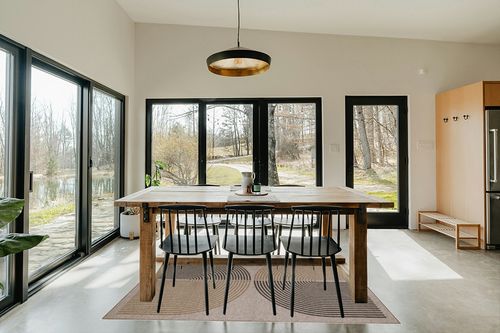 Lahome Modern Rainbow Easy Jute Rug, Washable 5x7 Area Rugs for Living Room Black Farmhouse Dining Room Rug, Contemporary Natural Throw Mat Non Slip Floor Carpet for Office RV Patio in Scandinavian Dining Room with Rectangular Table