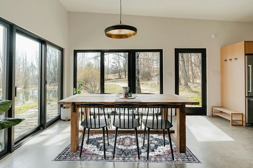 Washable Rug Living Room Rugs: 5x7 Area Rug Large Boho Medallion Distressed Carpets Indoor Soft Floor Anti Slip Carpet for Under Dining Table Bedroom Farmhouse Home Office - Red/Blue in Scandinavian Dining Room with Rectangular Table