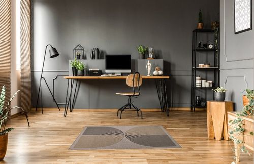 Lahome Modern Rainbow Easy Jute Rug, 4x6 Living Room Rug Washable Rugs for Bedroom Farmhouse Throw Rug, Contemporary Kitchen Dining Mat Non Slip Floor Carpet for Office Laundry Room Backyard in Grey Home office with Wooden Floor