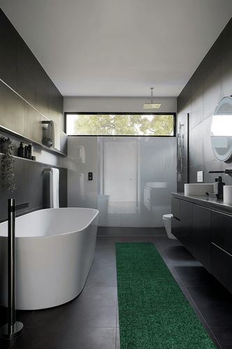 JONATHAN Y SEU100L-212 Haze Solid Low-Pile Indoor Runner Rug, Coastal, Bohemian, Minimalist, Classic, Casual for Bedroom,Kitchen,Living Room,Non Shedding,Easy-Washing, Green, 2 X 12 in Black Modern Bathroom