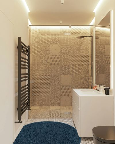 Everyday Shag Rug  4 Ft Round in White Tiled Bathroom
