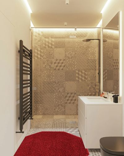 Everyday Shag Rug 4 Ft Octagon in White Tiled Bathroom