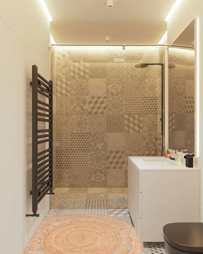 ‎Natural ‎Contemporary  ‎Living Room ‎Area Rug in White Tiled Bathroom
