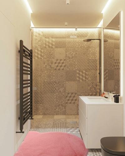 TENNOLA Pink Round Rug 4ft,Bear Head Shaped Area Rugs Soft Fluffy Faux Rabbit Fur Rug Fuzzy Carpet for Nursery Kids Teen Girls Room Home Decor for Bedroom Aesthetic in White Tiled Bathroom