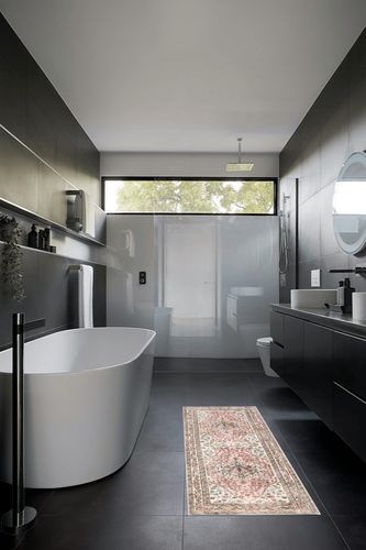 Beeiva Oriental Washable Hallway Runner Rug, 2x6 Vintage Floral Bathroom Kitchen Runner Rugs with Rubber Backing, Boho Pink Runner Rug for Hallways Bedroom Entryway Laundry Room in Black Modern Bathroom