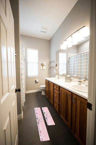 Kitchen Rugs Christmas Gnome Snowflake Snow Pink Kitchen Runner Rugs Set of 2 Non Skid Bath Mats Set Absorbent Carpet Diatomaceous Floor Mat Standing Mat for Kitchen, Office, Sink, Laundry in Wooden and Grey Bathroom