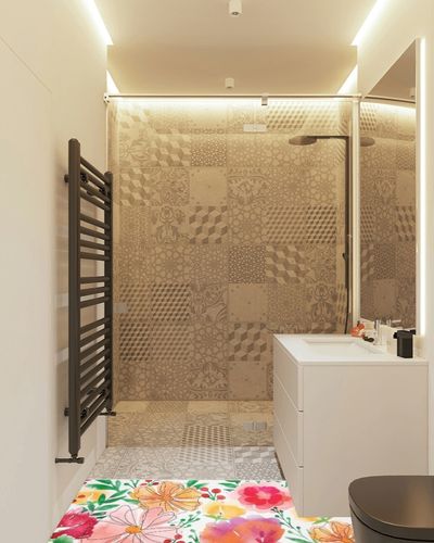 Ileading Runner Rug for Hallway Machine Washable Laundry Room Rug Non Slip Kitchen Floor Mat Pink Abstract Flowers Entryway Rug for Bedroom livingroom Indoor Entryway Washroom (Pink, 2'x6') in White Tiled Bathroom