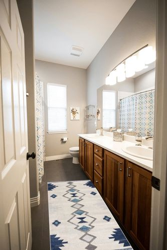 Rug Branch Savannah Contemporary Boho Blue Beige Indoor Doormat Rug for Living ... in Wooden and Grey Bathroom