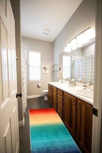 Wonnitar Washable Runner Rug for Hallway 2x6,Modern Ombre Kitchen Non-Slip Rug Runner,Contemporary Non-Slip Rainbow Abstract Laundry Carpet Runners for Bathroom Mud Room Entrance in Wooden and Grey Bathroom