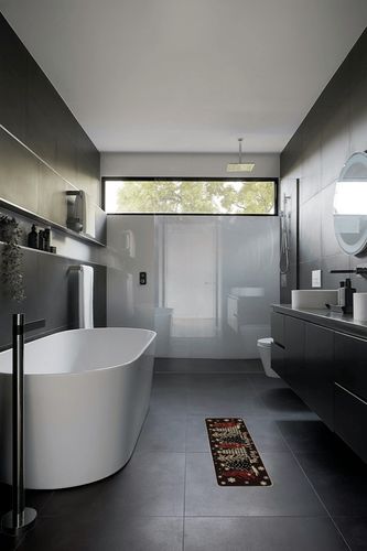 Artoid Mode Xmas Trees Snowflake Christmas Doormat, Winter Home Decor Low-Profile Switch Rug Door Mat Floor Mat for Indoor Outdoor 17x47 Inch in Black Modern Bathroom