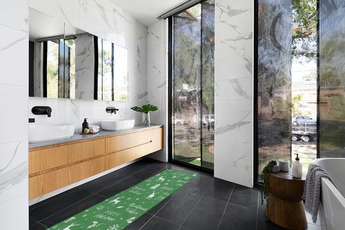 GAOMON Runner Rugs for Hallway 2x8 Green Rug Kitchen Mat Christmas Room Decor Washable Rugs Bathroom Rugs Non Slip Low Pile Runner Rug for Living Room 2'x8' Green in Modern Black Tiled bathroom