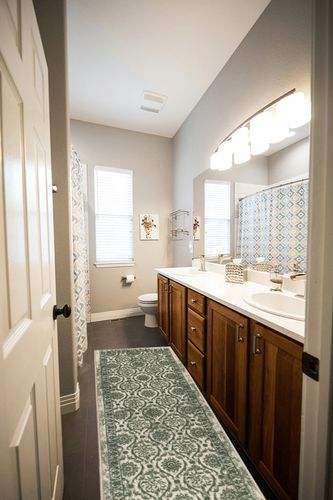 Antep Rugs Alfombras Non-Skid (Non-Slip) 2x7 Rubber Backing Floral Geometric Low Profile Pile Indoor Area Runner Rugs (Dark Green, 2' x 7') in Wooden and Grey Bathroom