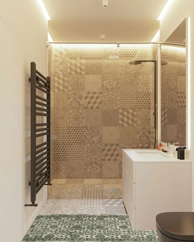 Antep Rugs Alfombras Non-Skid (Non-Slip) 2x7 Rubber Backing Floral Geometric Low Profile Pile Indoor Area Runner Rugs (Dark Green, 2' x 7') in White Tiled Bathroom