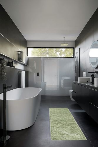 Unique Loom Trellis Shag Collection Plush Geometric Modern Moroccan Lattice Green Runner Rug in Black Modern Bathroom