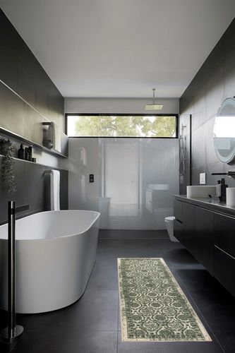 Antep Rugs Alfombras Non-Skid (Non-Slip) 2x7 Rubber Backing Floral Geometric Low Profile Pile Indoor Area Runner Rugs (Dark Green, 2' x 7') in Black Modern Bathroom