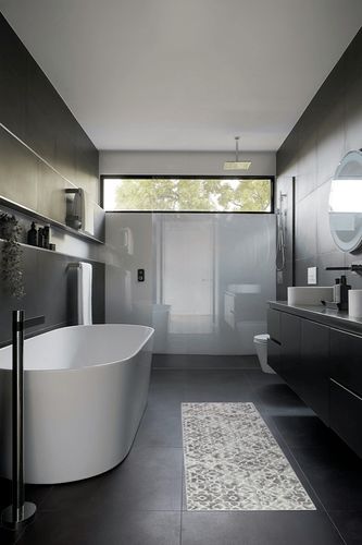 Wonnitar Moroccan Washable Runner Rug in Black Modern Bathroom