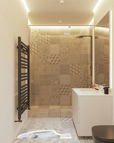 BLEU DE CHIC Peek-A-Boo Small Washable Fluffy Rug for Bedroom, Kitchen, Bath mats, Home Decor 15"x30" (Blue Bunny) in White Tiled Bathroom