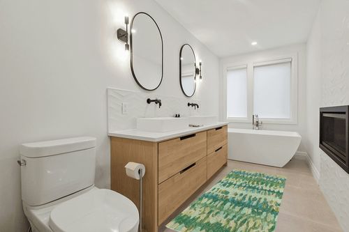 Dash and Albert Paint Chip Moss Hand Micro Hooked Wool Rug, Runner-2.5 X 8 Feet, Multi/Green Geometric Pattern in Scandinavian Neutral bathroom