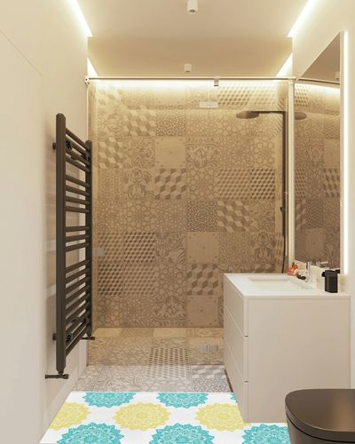 Hallway Runner Rug,Mandala Floral Print Geometric Pattern Aqua Green Yellow Non Slip Water Absorbent Rug Indoor Entrance Floor Mat Runner for Home Garage Kitchen Laundry 23.6x70.9in in White Tiled Bathroom