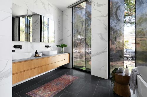 Fame Rugs Vintage Bohemian Area Rugs for Living Room, Bedroom, Red Terracotta Burgundy, 2'4" x 4'9" in Modern Black Tiled bathroom