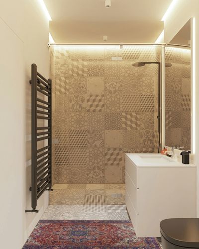 Fame Rugs Vintage Bohemian Area Rugs for Living Room, Bedroom, Red Terracotta Burgundy, 2'4" x 4'9" in White Tiled Bathroom