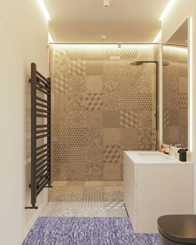 SAFAVIEH Montauk Collection Runner Rug - 2'3" x 7', Purple, Handmade Tassel Cotton, Ideal for High Traffic Areas in Living Room, Bedroom (MTK610S) in White Tiled Bathroom