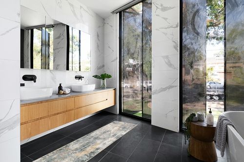 Morebes Modern Washable Rug Runner,2x7 Runners for Hallways,Grey Kitchen Runner Rug,Non-Slip Bathroom Mat Distressed Modern Abstract Throw Rug Indoor Floor Carpet for Dorm Entryway in Modern Black Tiled bathroom