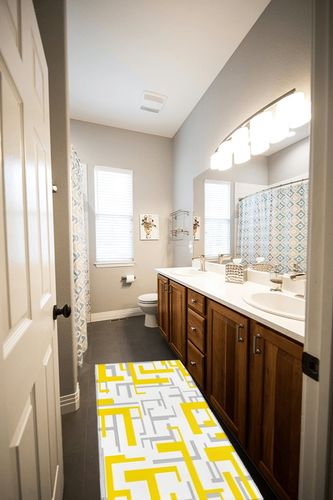 Hallway Runner Rug,Modern Geometric Pattern Yellow Gray White Non Slip Water Absorbent Rug Indoor Entrance Floor Mat Runner for Home Garage Kitchen Laundry 18x59in in Wooden and Grey Bathroom