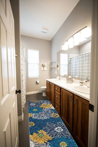 Nourison Passion Blue 2'2" x 7'6" Area Rug, Floral, Farmhouse, Easy -Cleaning, Non Shedding, Bed Room, Living Room, Dining Room, Kitchen, (8' Runner) in Wooden and Grey Bathroom