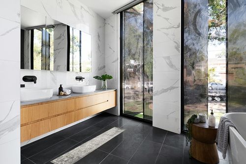 SAFAVIEH Evoke Collection Area Rug - 9' x 12', Grey & Ivory, Oriental Distressed Design, Non-Shedding & Easy Care, Ideal for High Traffic Areas in Living Room, Bedroom (EVK256D) in Modern Black Tiled bathroom