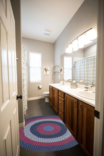 Super Area Rugs Round 4' Blue Oval Braided Rug - Use as Entryway Rugs, Kitchen Rugs, Bathroom Rugs - Reversible - Rustic - Country - Primitive - Farmhouse Decor Rug in Wooden and Grey Bathroom