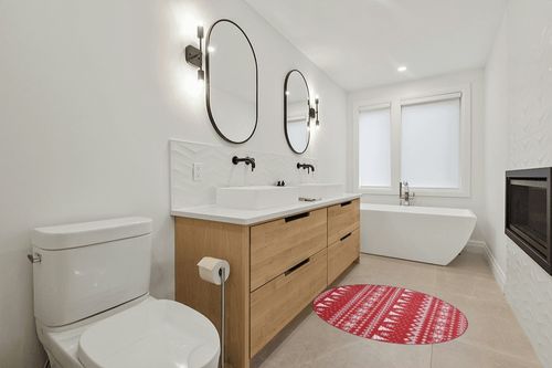 CAROMIO Christmas Machine Washable Decorative Round Rug Indoor Throw Rug Non Slip Area Rug for Living Room Bedroom Nursery, Red 4Ft Round in Scandinavian Neutral bathroom