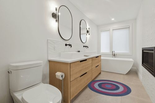 Super Area Rugs Round 4' Blue Oval Braided Rug - Use as Entryway Rugs, Kitchen Rugs, Bathroom Rugs - Reversible - Rustic - Country - Primitive - Farmhouse Decor Rug in Scandinavian Neutral bathroom