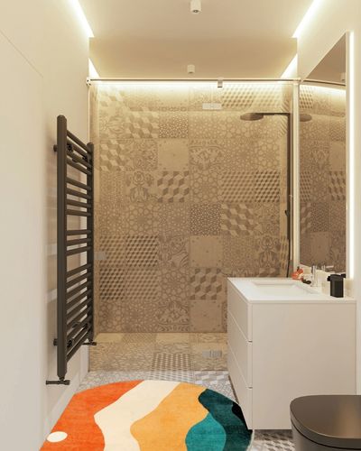 Sungea Abstract Round Rug for Bedroom 4ft, Faux Wool Soft Area Circle Rug, Farmhouse Washable Low Pile Throw Rugs, Carpet for Living Room Sofa Nursery Kids Room Decor in White Tiled Bathroom