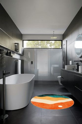 Sungea Abstract Round Rug for Bedroom 4ft, Faux Wool Soft Area Circle Rug, Farmhouse Washable Low Pile Throw Rugs, Carpet for Living Room Sofa Nursery Kids Room Decor in Black Modern Bathroom