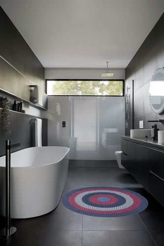 Super Area Rugs Round 4' Blue Oval Braided Rug - Use as Entryway Rugs, Kitchen Rugs, Bathroom Rugs - Reversible - Rustic - Country - Primitive - Farmhouse Decor Rug in Black Modern Bathroom