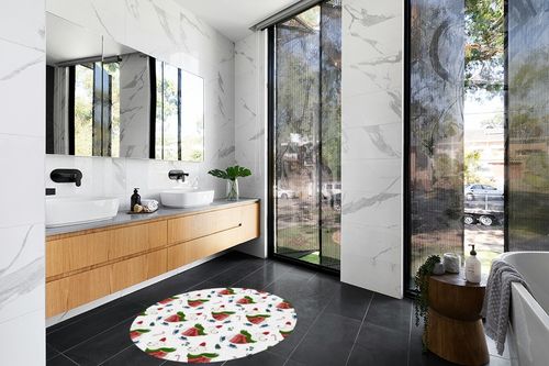 Area Rug with Non-Slip Rubber Backing Indoor Area Rug,Christmas Polar Bear Skating Wearing Sweater and Red Scarf,Round Bedroom Rug for Living Room Decor,Play Mat Carpet for Kids,4ft in Modern Black Tiled bathroom