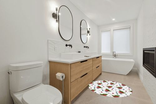 Area Rug with Non-Slip Rubber Backing Indoor Area Rug,Christmas Polar Bear Skating Wearing Sweater and Red Scarf,Round Bedroom Rug for Living Room Decor,Play Mat Carpet for Kids,4ft in Scandinavian Neutral bathroom