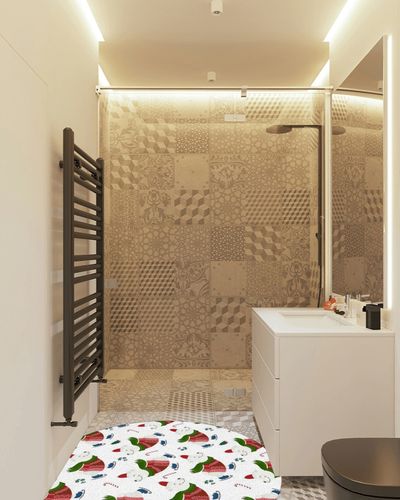 Area Rug with Non-Slip Rubber Backing Indoor Area Rug,Christmas Polar Bear Skating Wearing Sweater and Red Scarf,Round Bedroom Rug for Living Room Decor,Play Mat Carpet for Kids,4ft in White Tiled Bathroom